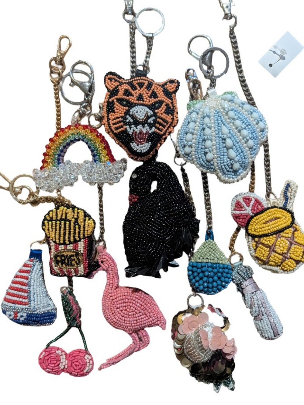 Hand Beaded 3D Bag Charms/ Keychains 12pc Lot